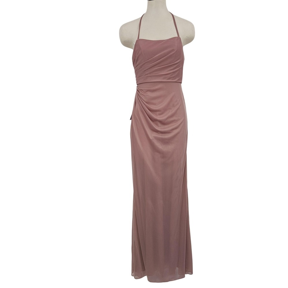 Azazie Keonie Dress Womens 4 Vintage Mauve Halter Chiffon Maxi Bridesmaid Ruched